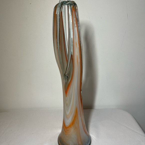 Arklahoma Co Art Glass Vase aka Sooner Ozark White Orange Swirl. VINTAGE 17” - Picture 2 of 11